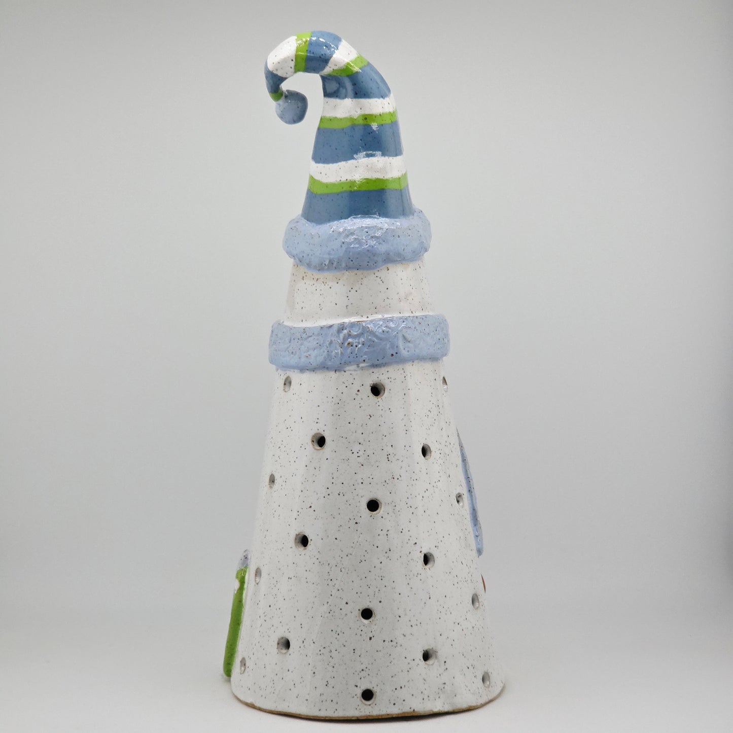 #28 Handmade stoneware snowman luminary