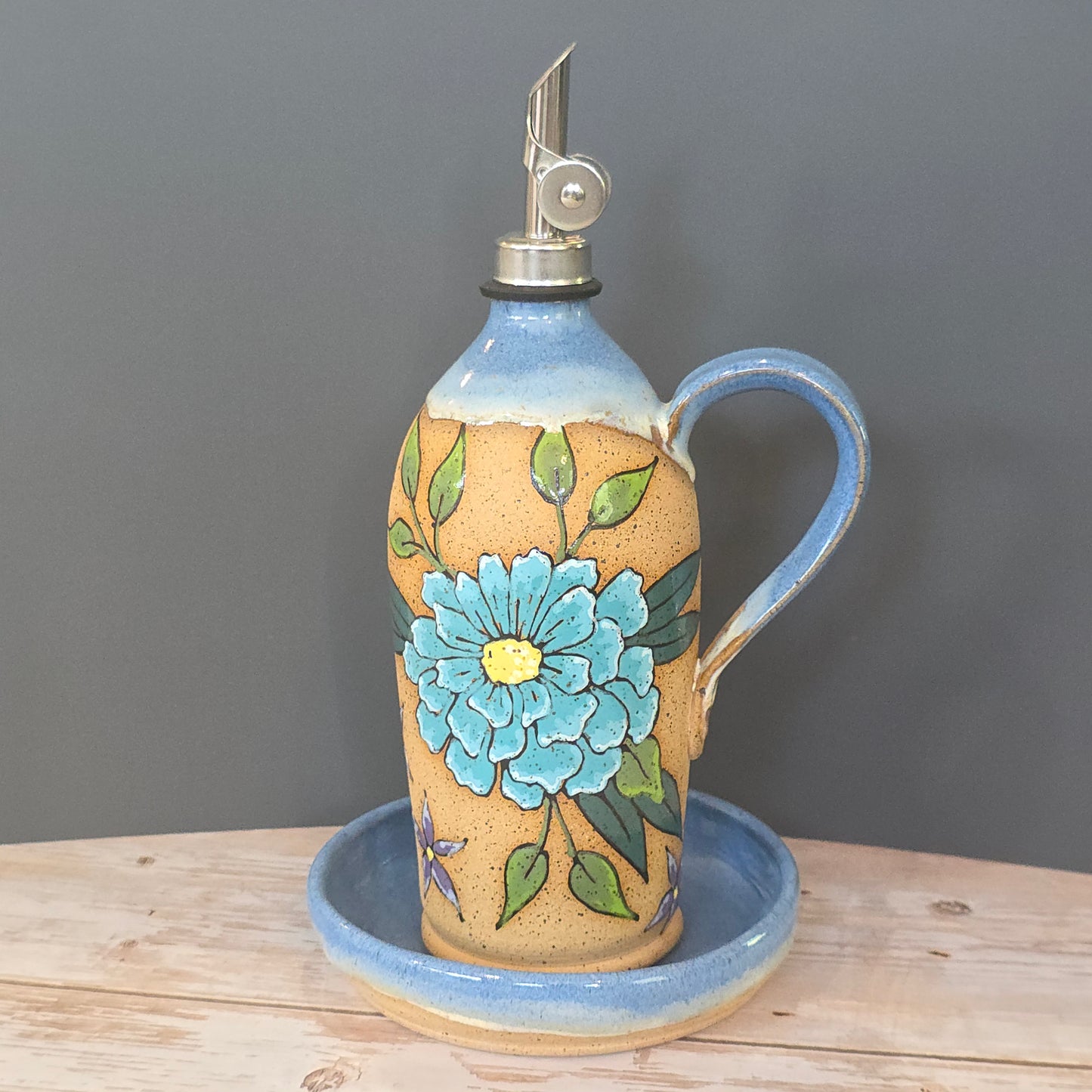 #150 Handmade stoneware oil bottle