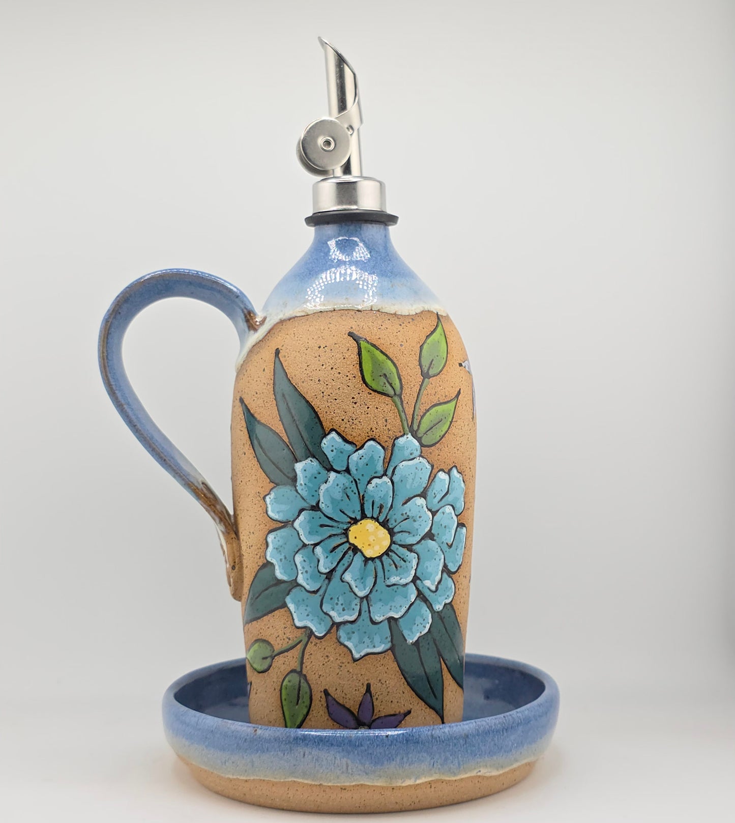 #150 Handmade stoneware oil bottle