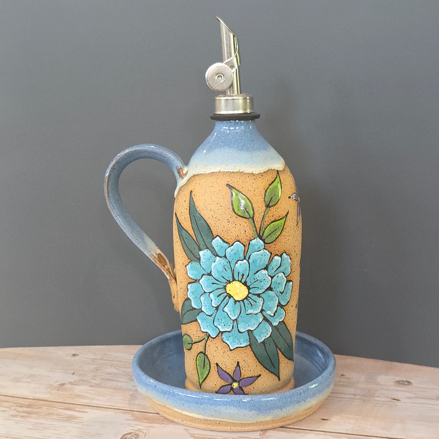 #150 Handmade stoneware oil bottle