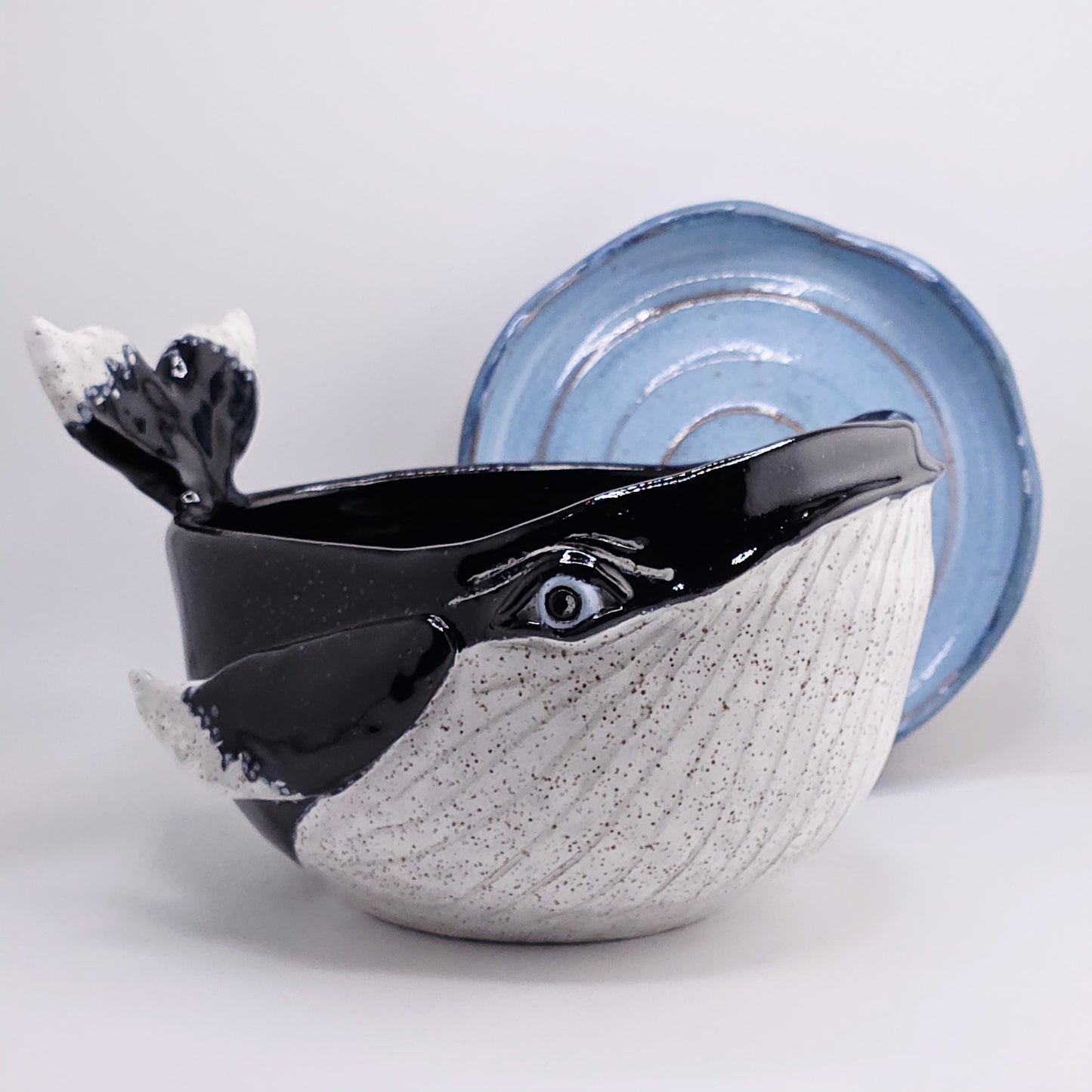 #39 Handmade stoneware whale planter w/drip tray
