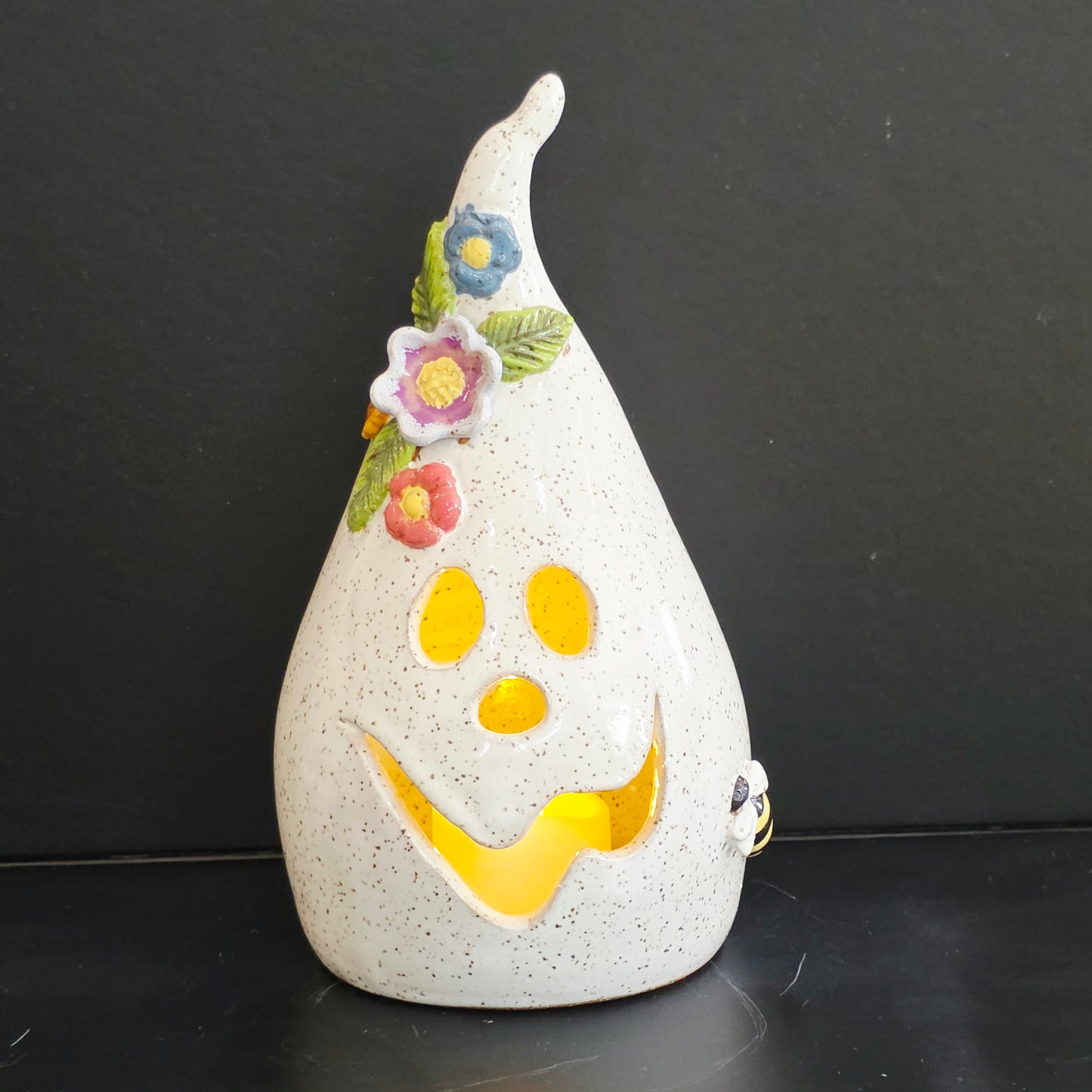 #25 Handmade stoneware small Ghost luminary 7"
