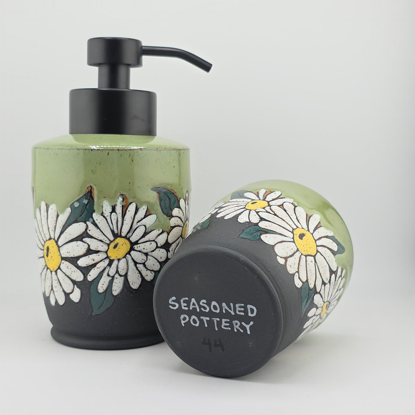 #144 Handmade stoneware foaming soap dispenser & cup