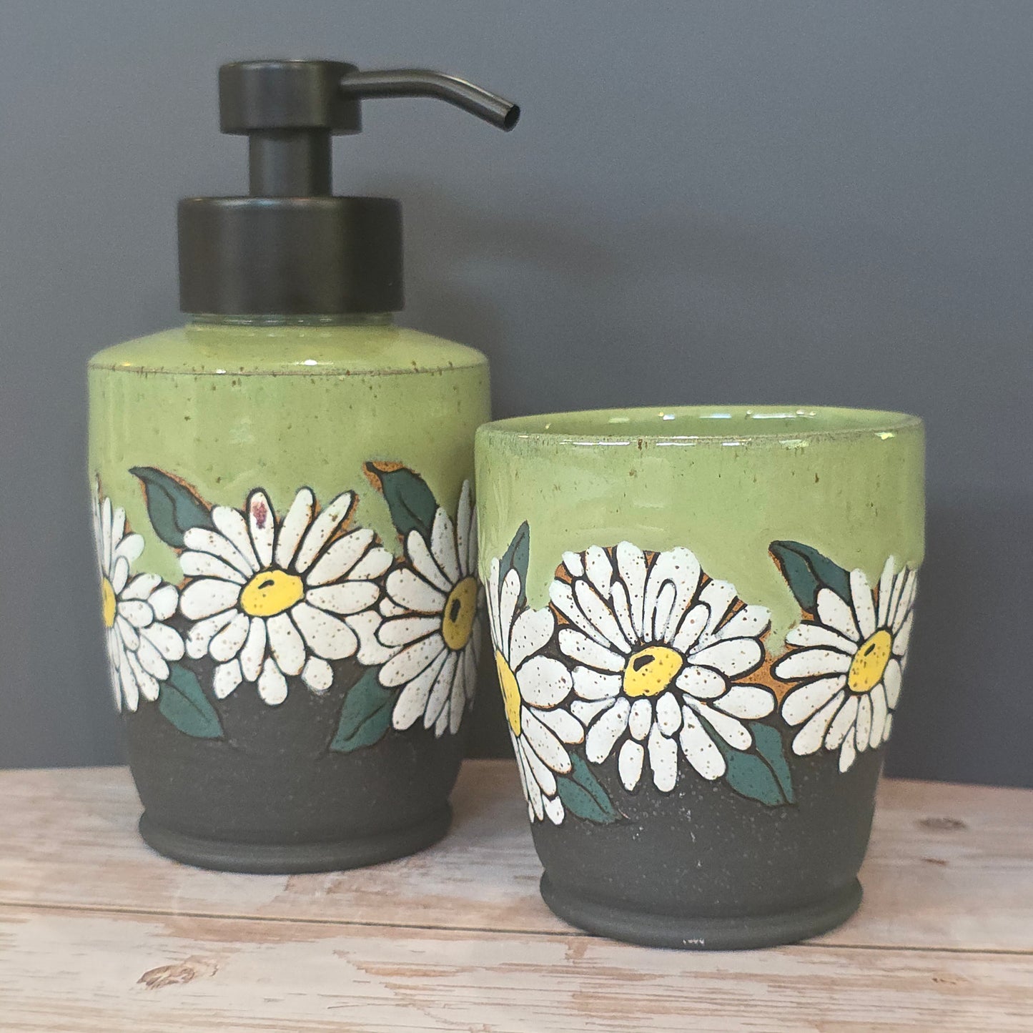 #144 Handmade stoneware foaming soap dispenser & cup