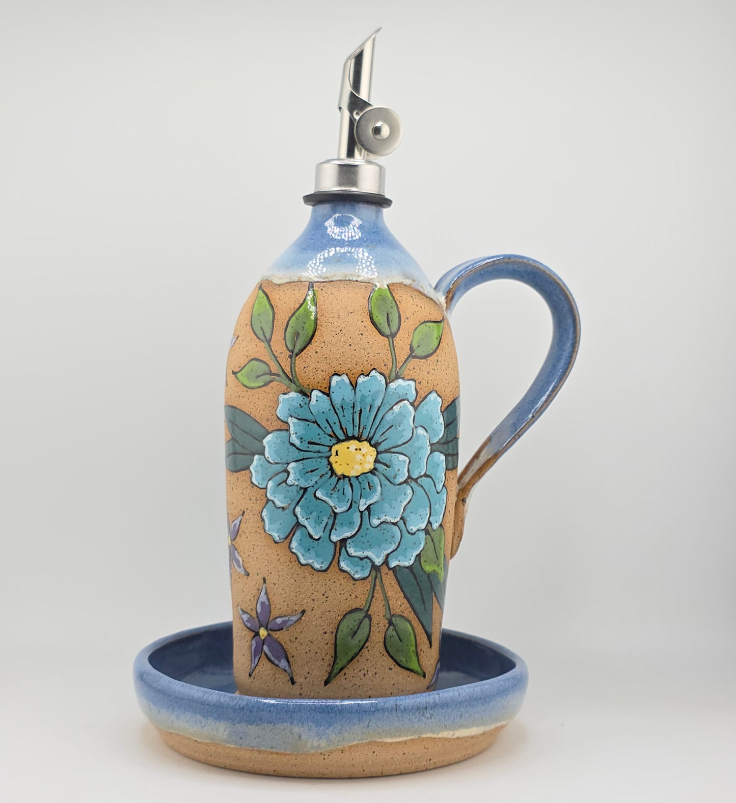 #150 Handmade stoneware oil bottle