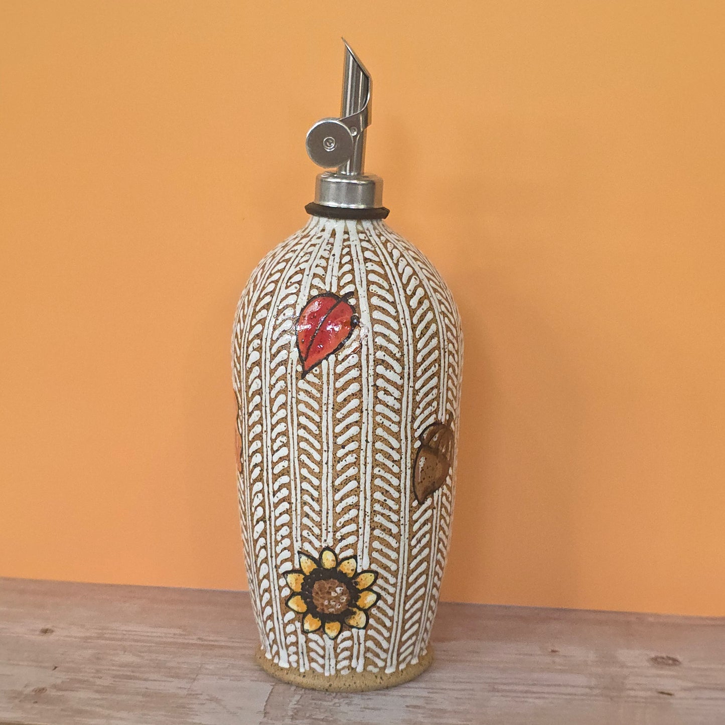 #54 Handmade stoneware oil bottle