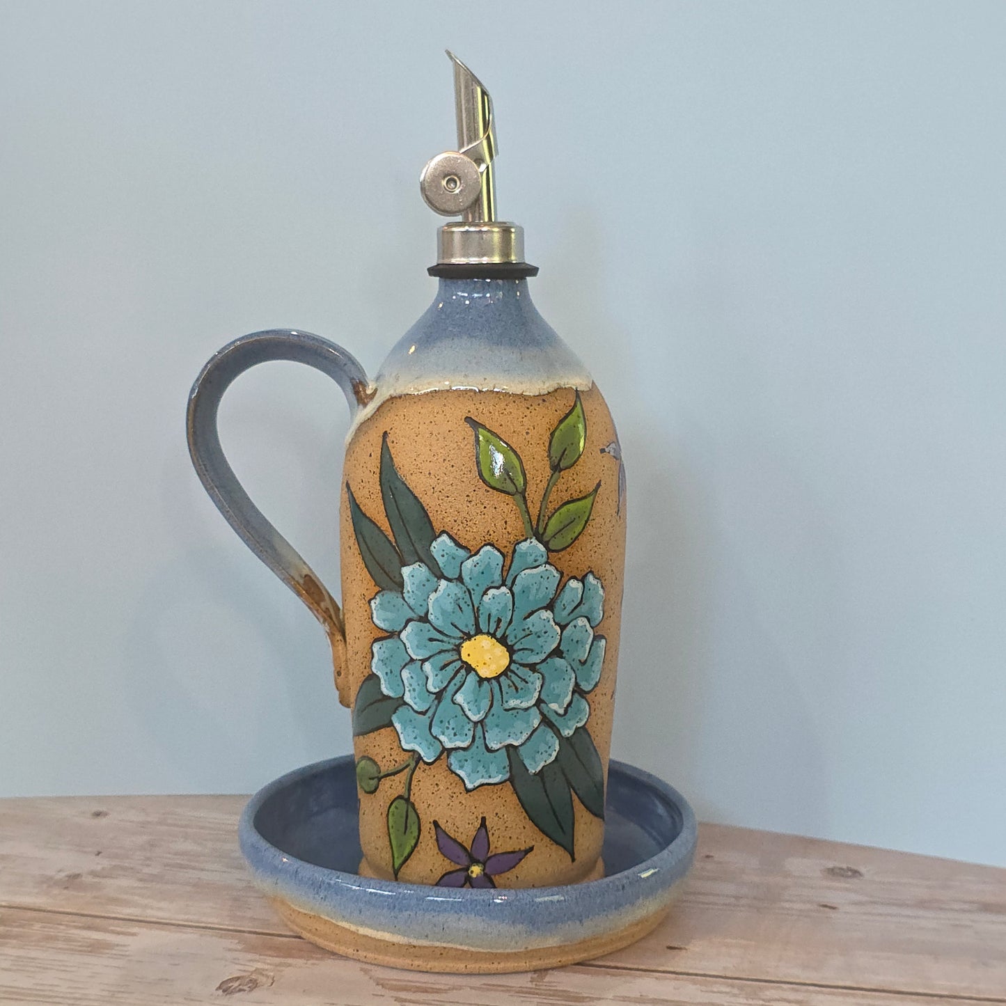 #150 Handmade stoneware oil bottle