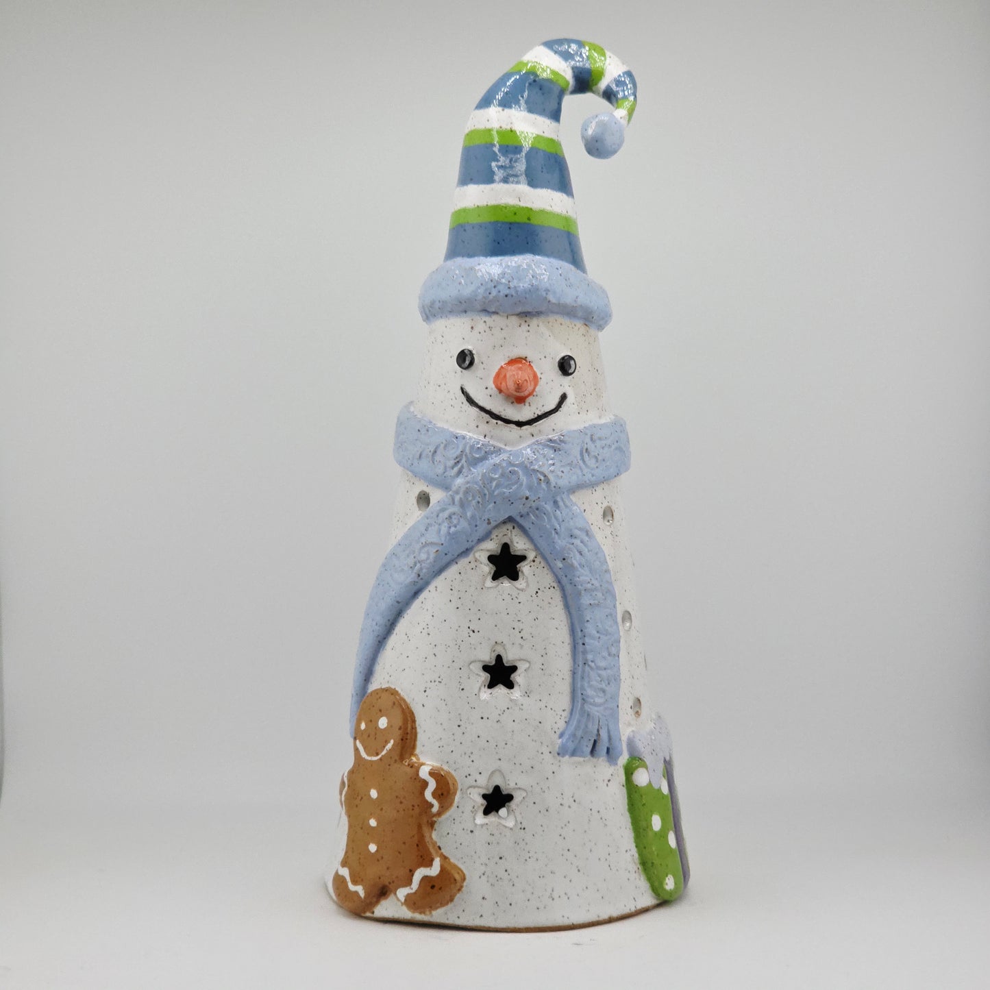 #28 Handmade stoneware snowman luminary