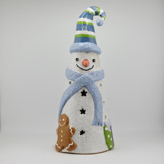 #28 Handmade stoneware snowman luminary