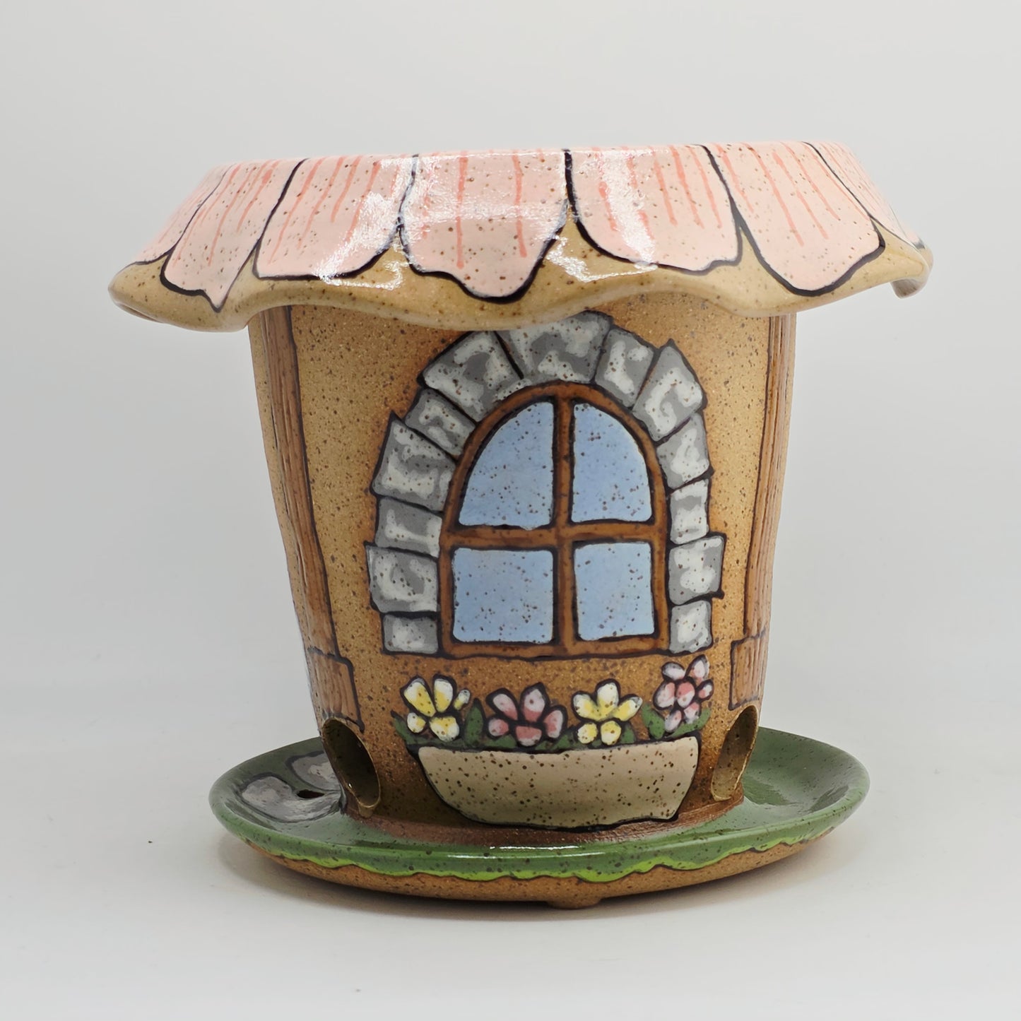 #54 Handmade stoneware bird feeder 5.5x6