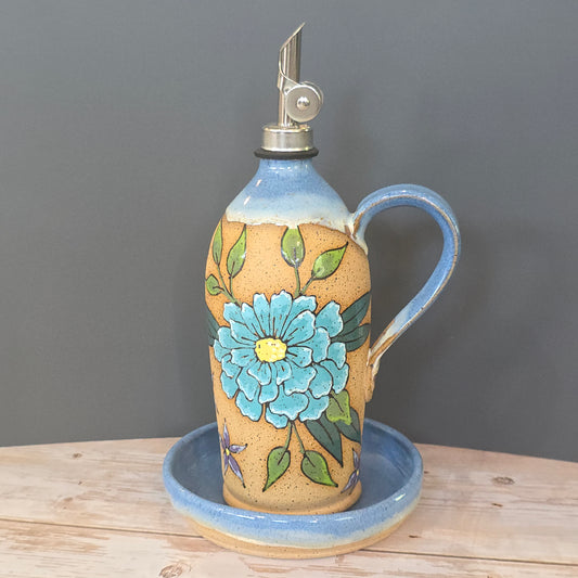 #150 Handmade stoneware oil bottle