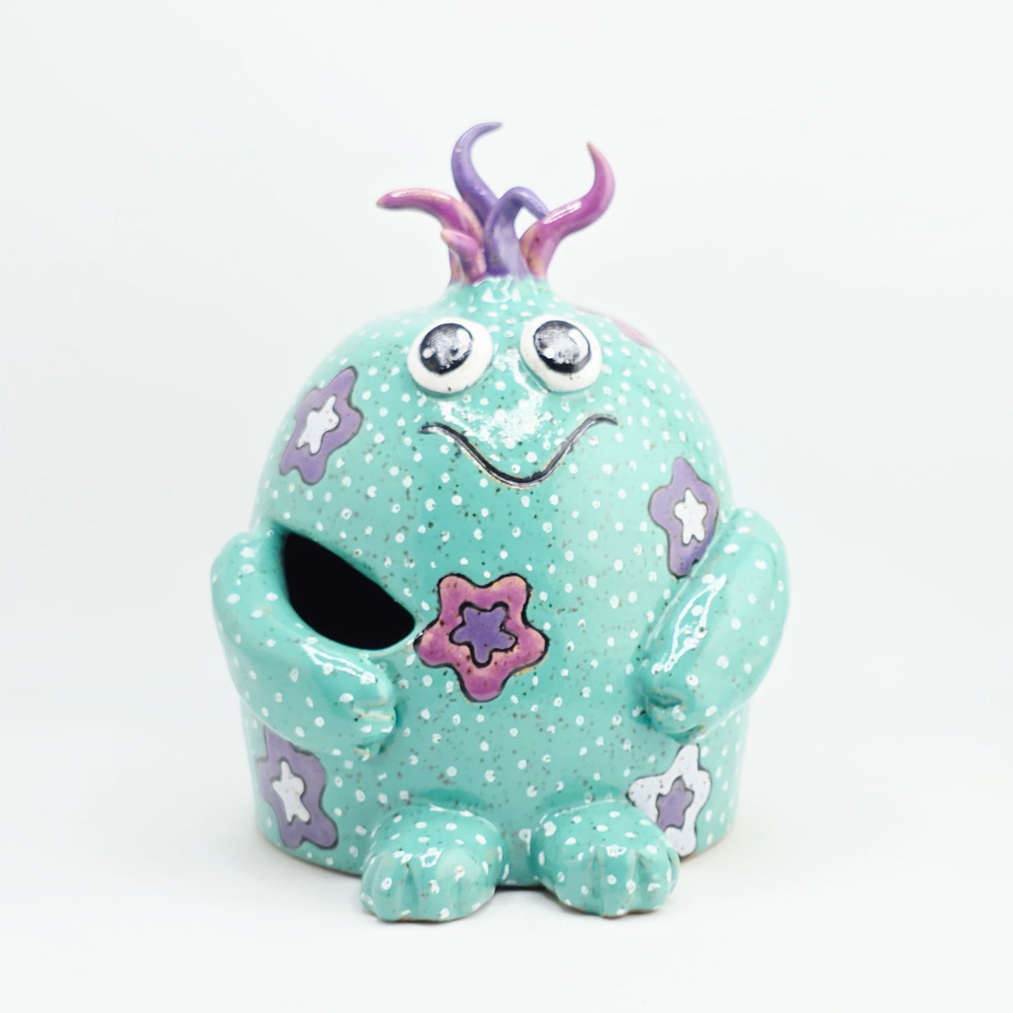 #41 Handmade stoneware monster bud vase 5.5x5