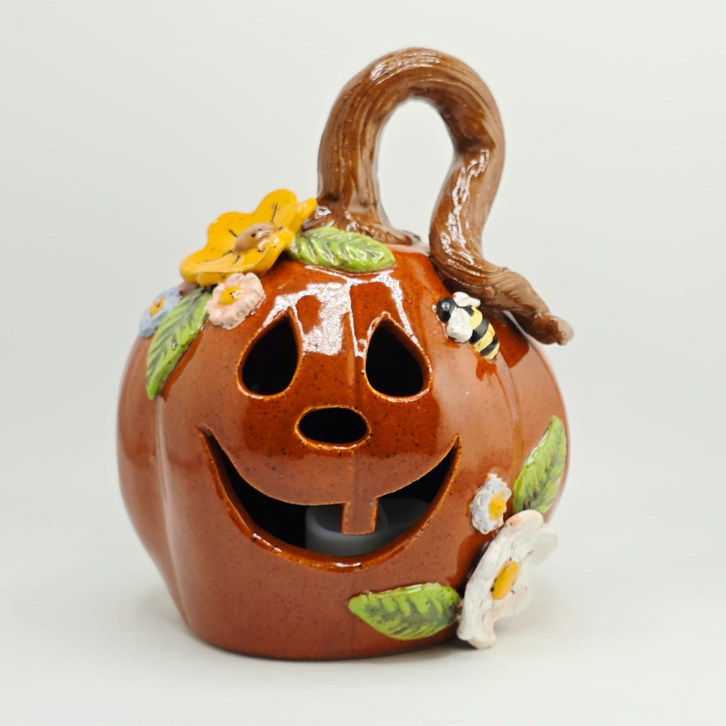 #30 Handmade stoneware small pumpkin luminary 6"