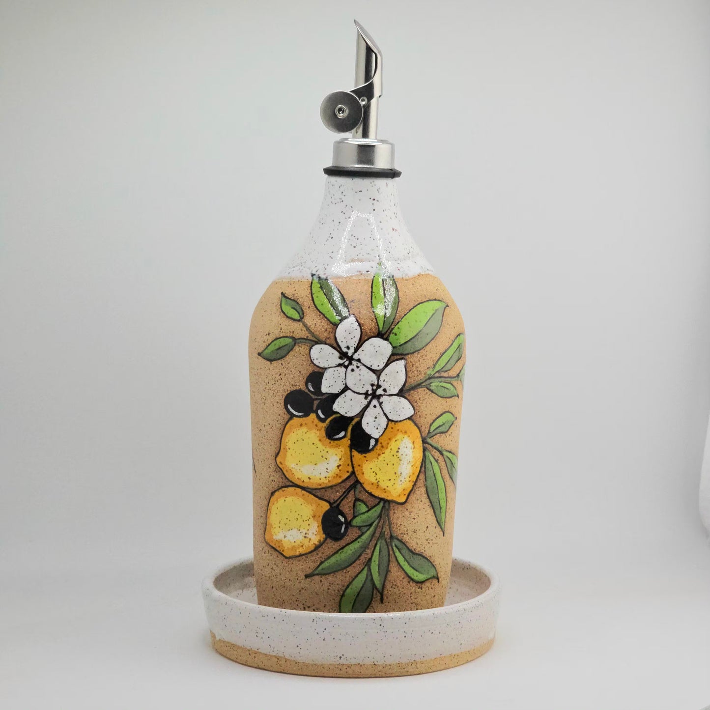 #050 Handmade stoneware oil bottle 10"