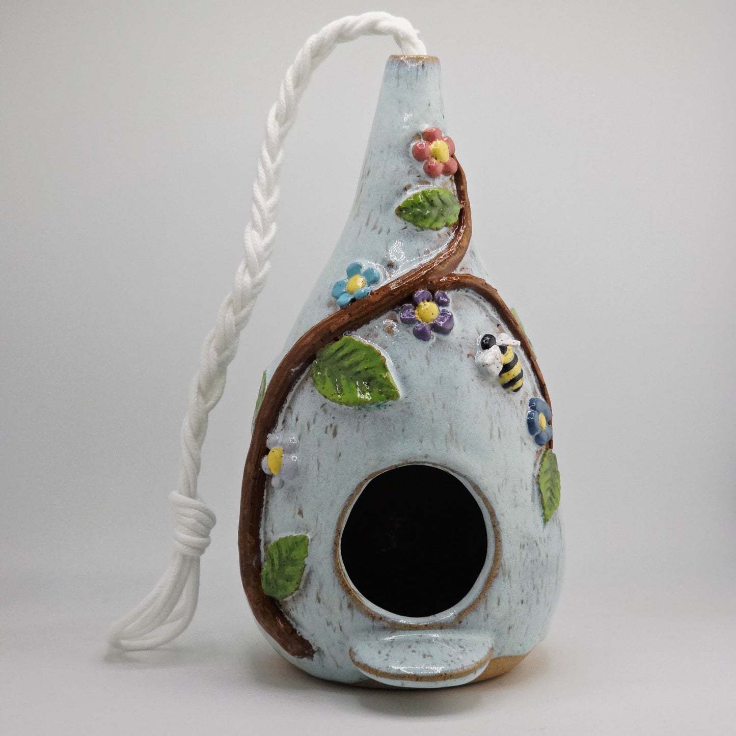 #055 Handmade stoneware bird house 9"