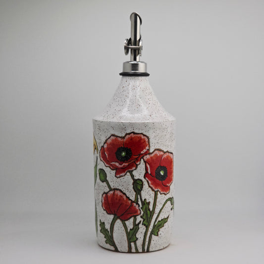 #048 Handmade stoneware oil bottle 10"
