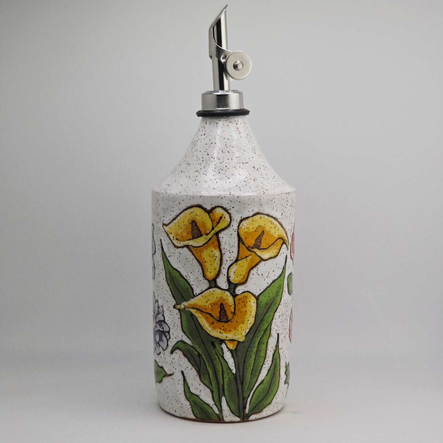 #048 Handmade stoneware oil bottle 10"