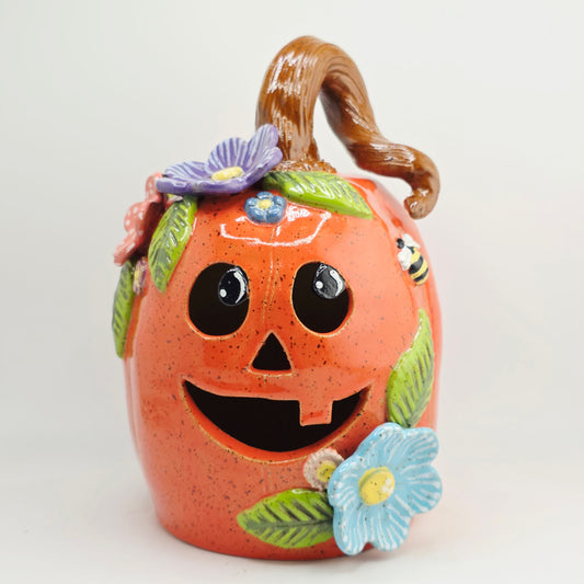 #40 Handmade stoneware pumpkin luminary 7.5"