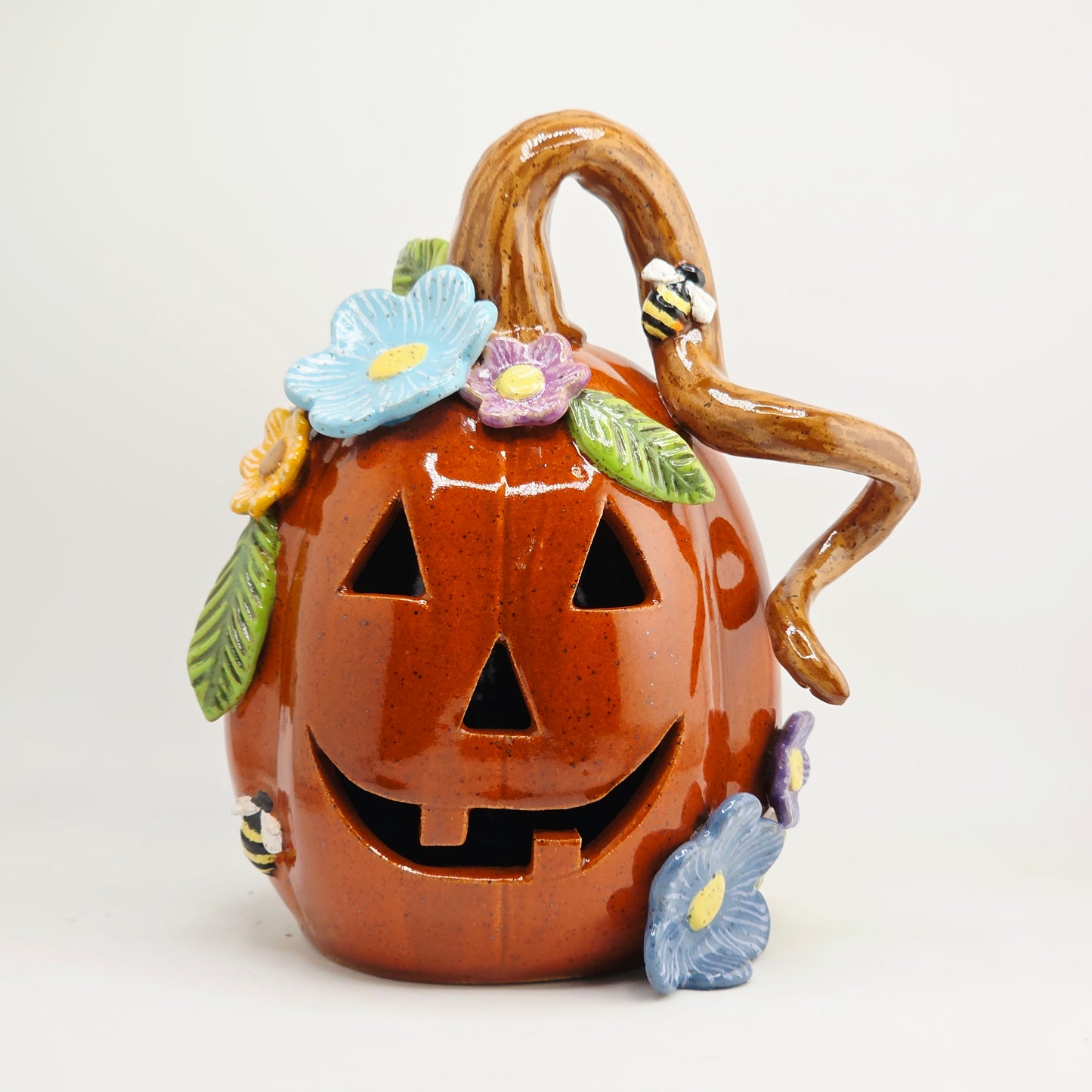 #55 Handmade stoneware pumpkin luminary