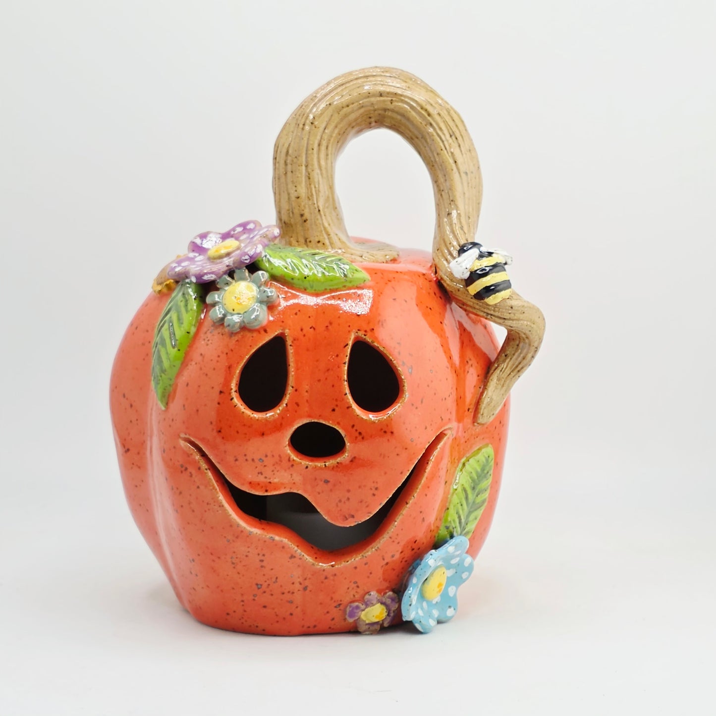 #31 Handmade stoneware small pumpkin luminary 6"
