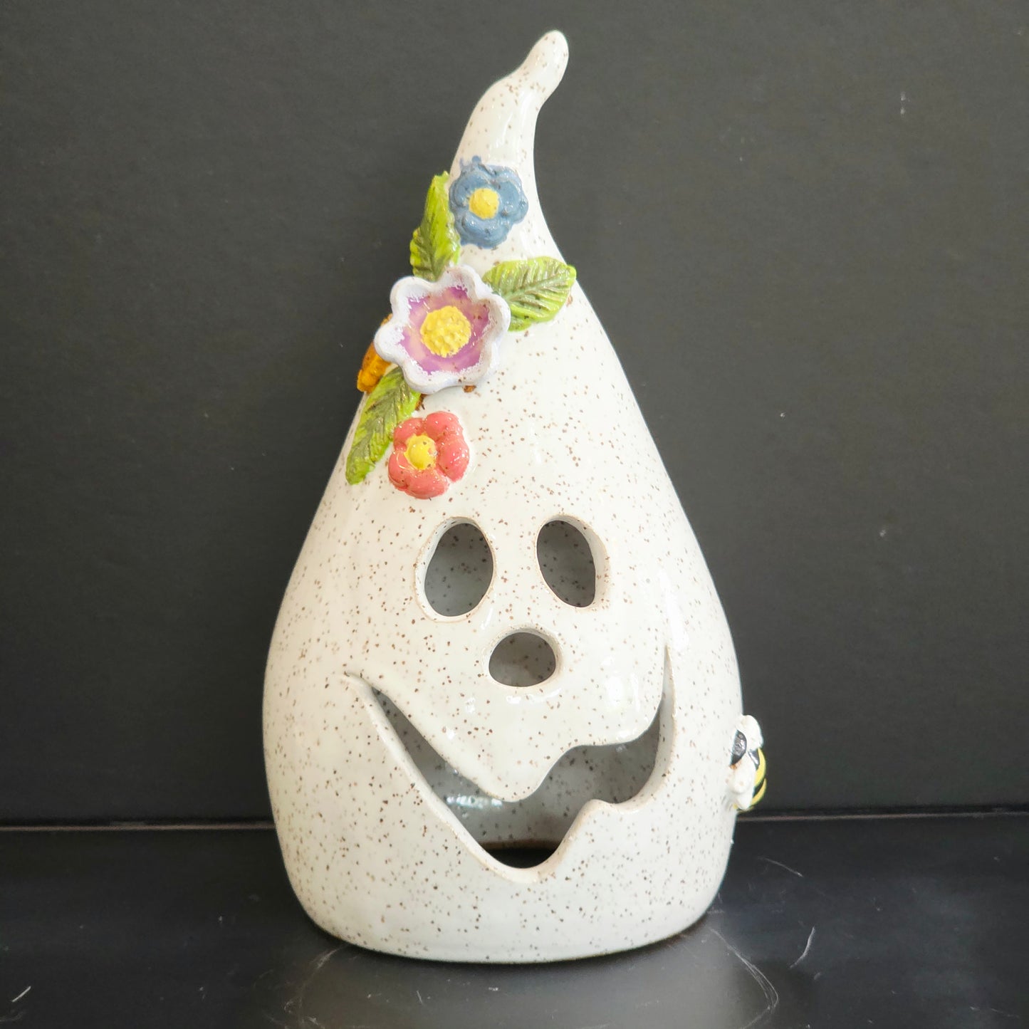 #25 Handmade stoneware small Ghost luminary 7"