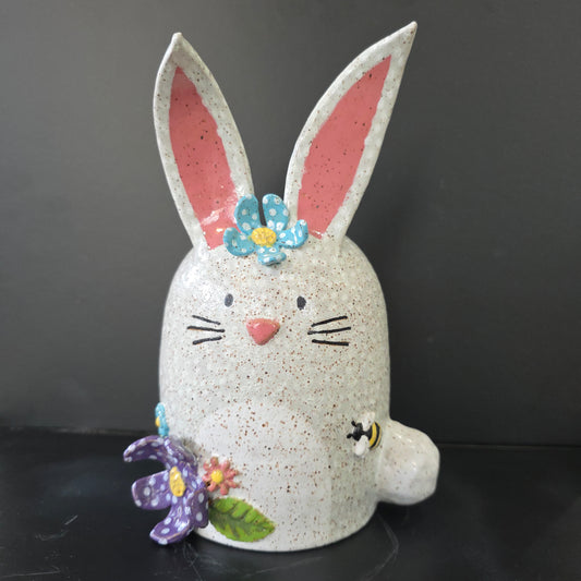 #001 Handmade stoneware Bunny Vase 8" Grey
