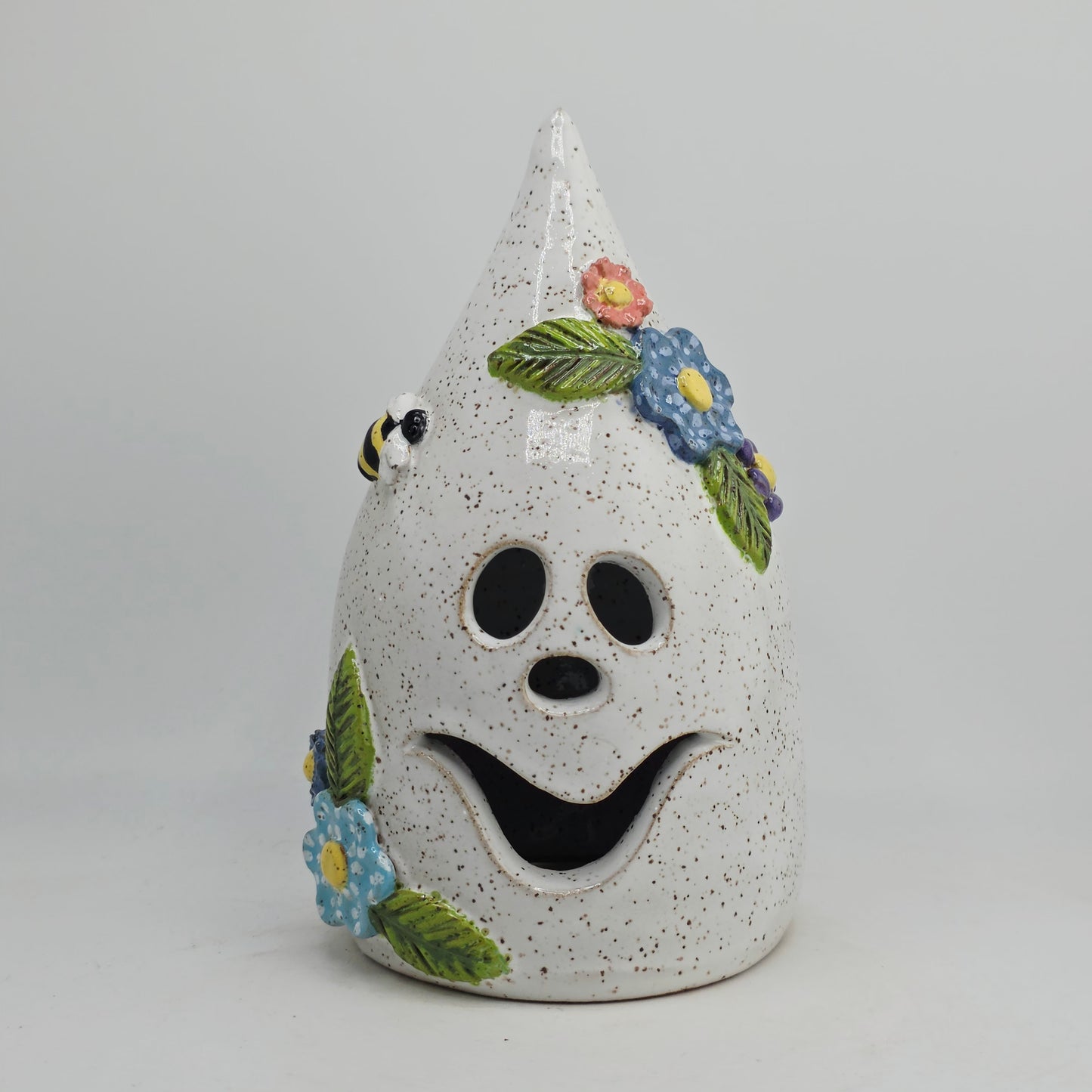 #33 Handmade stoneware ghost luminary 6"