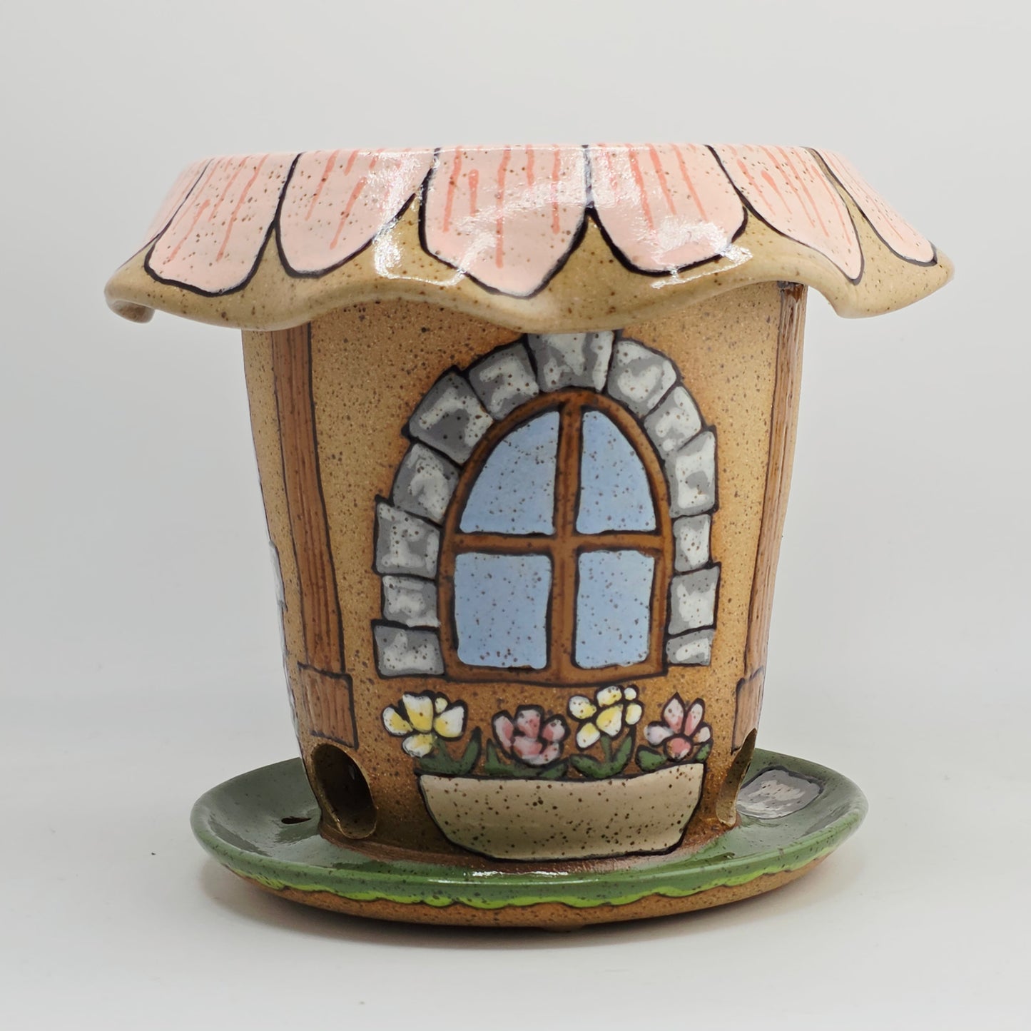 #54 Handmade stoneware bird feeder 5.5x6