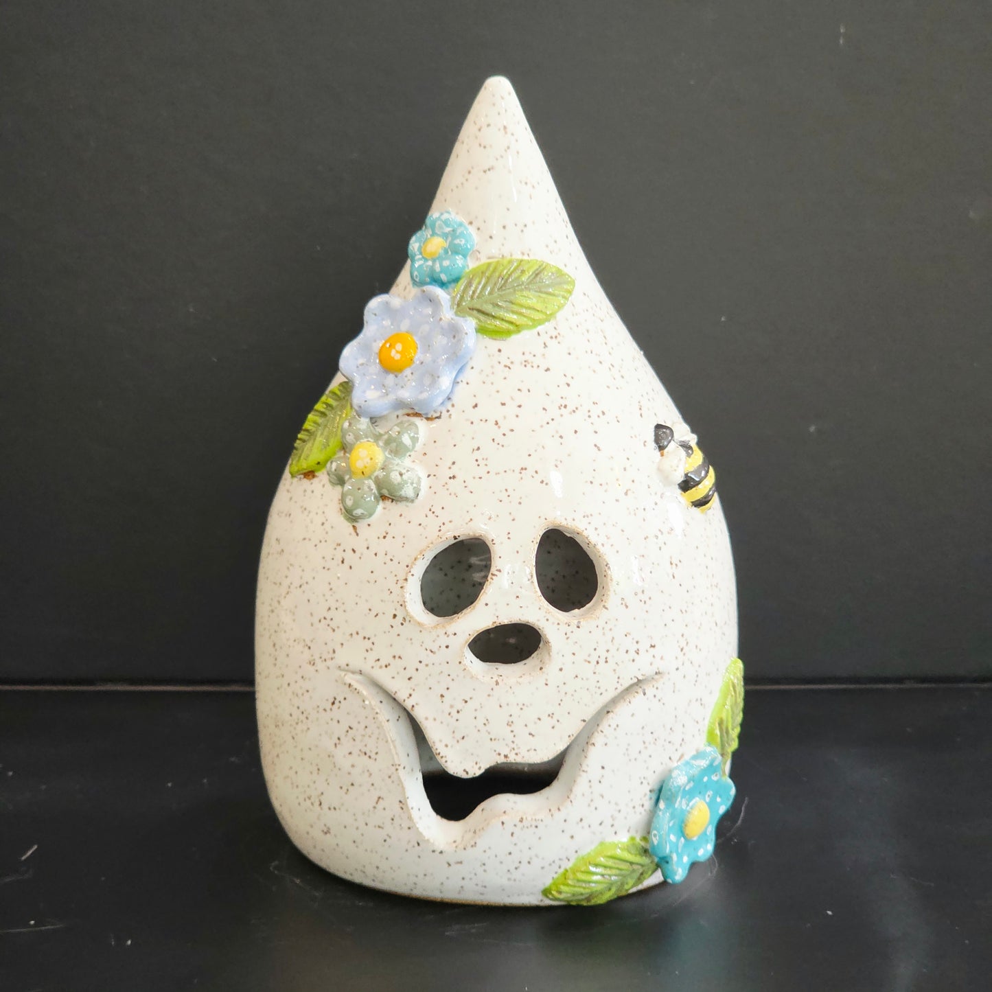 #27 Handmade stoneware small Ghost luminary 6.5