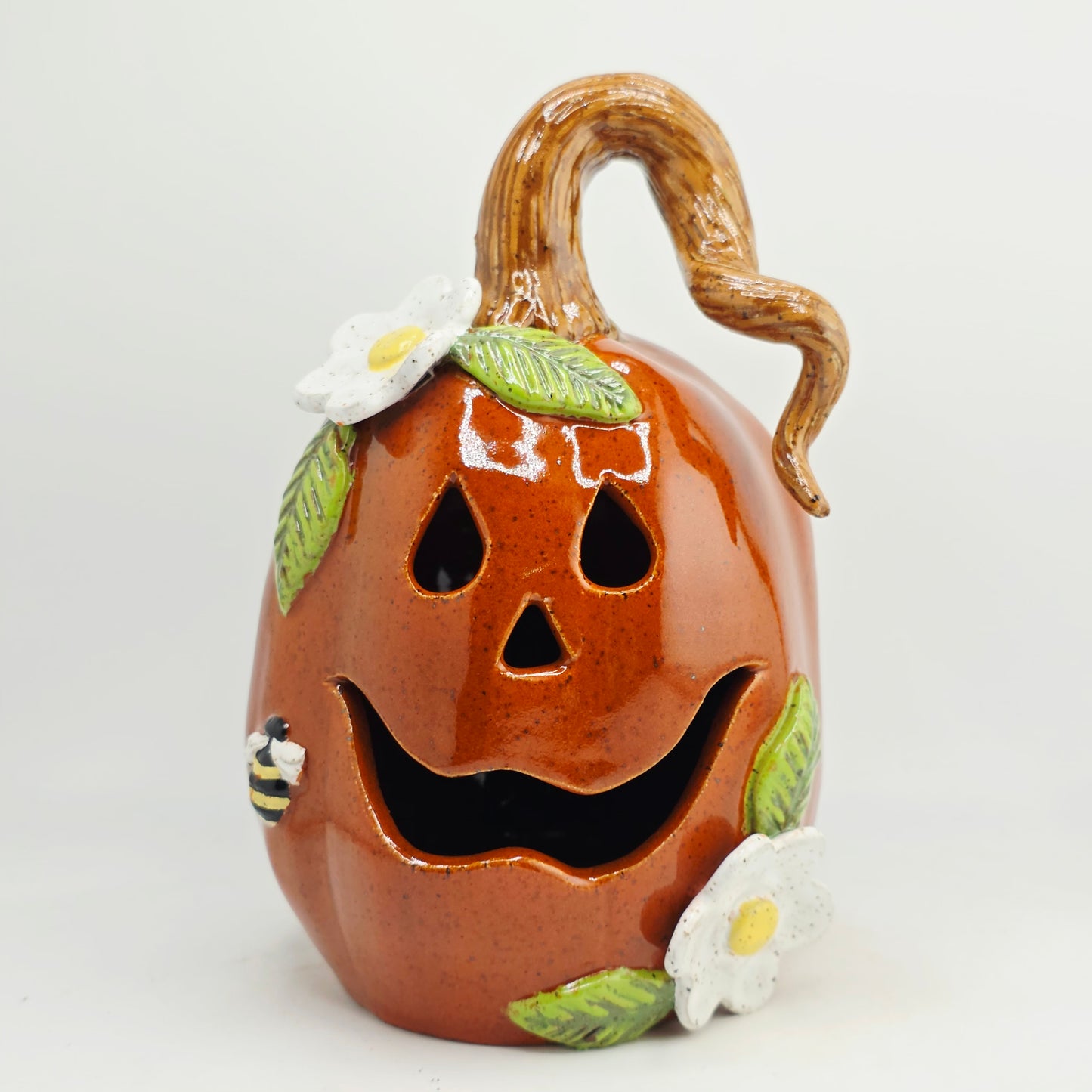 #38 Handmade stoneware pumpkin luminary 6.5