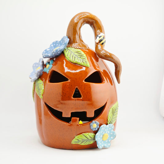 #32 Handmade stoneware large pumpkin luminary 9"