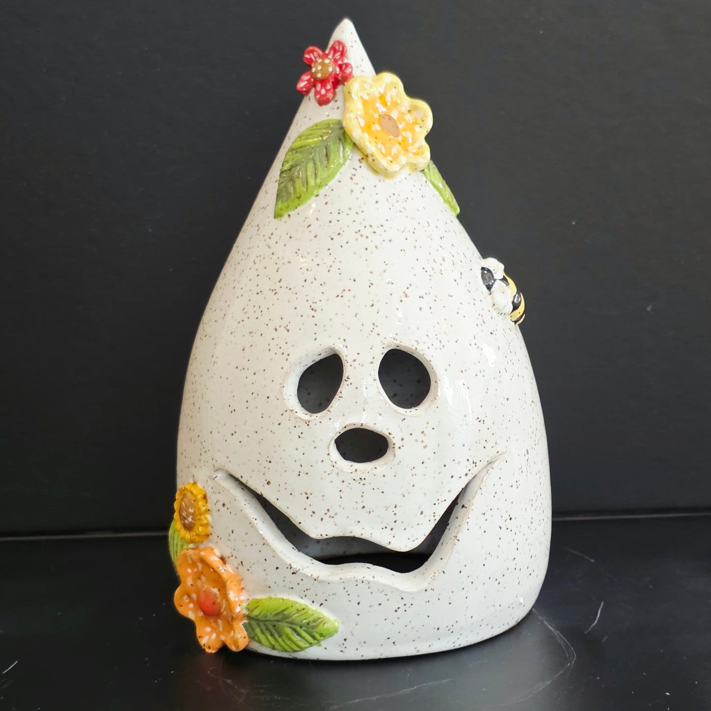 #26 Handmade stoneware small Ghost luminary 6.5