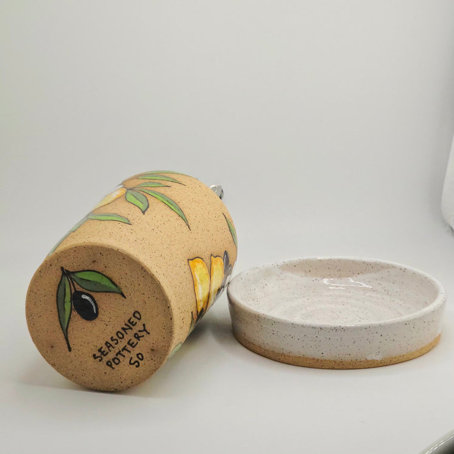 #050 Handmade stoneware oil bottle 10"