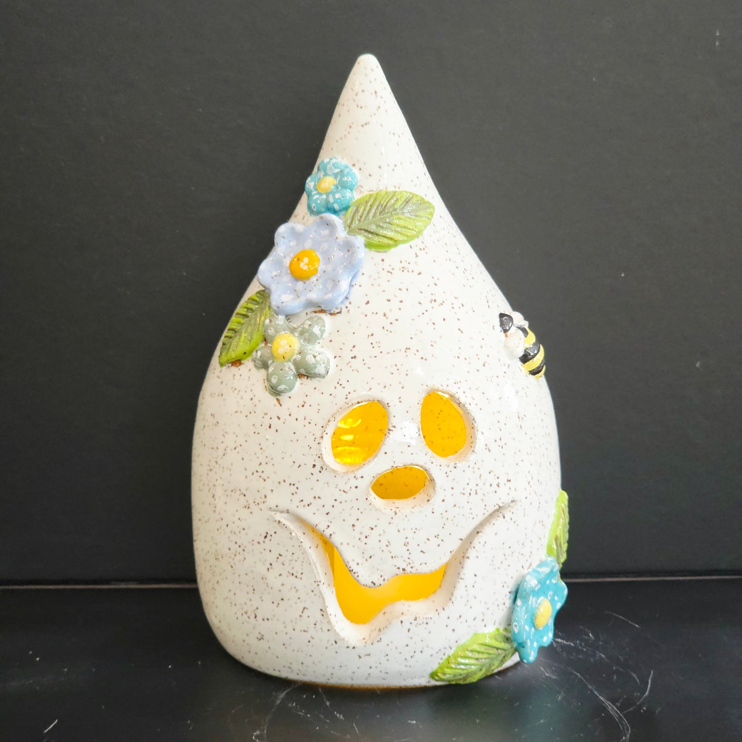 #27 Handmade stoneware small Ghost luminary 6.5