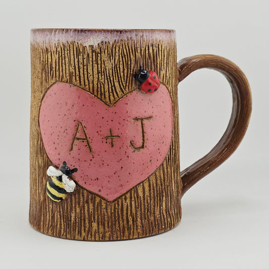 #001 Pre-order Handmade stoneware heart & tree mug 16oz (2 week production)