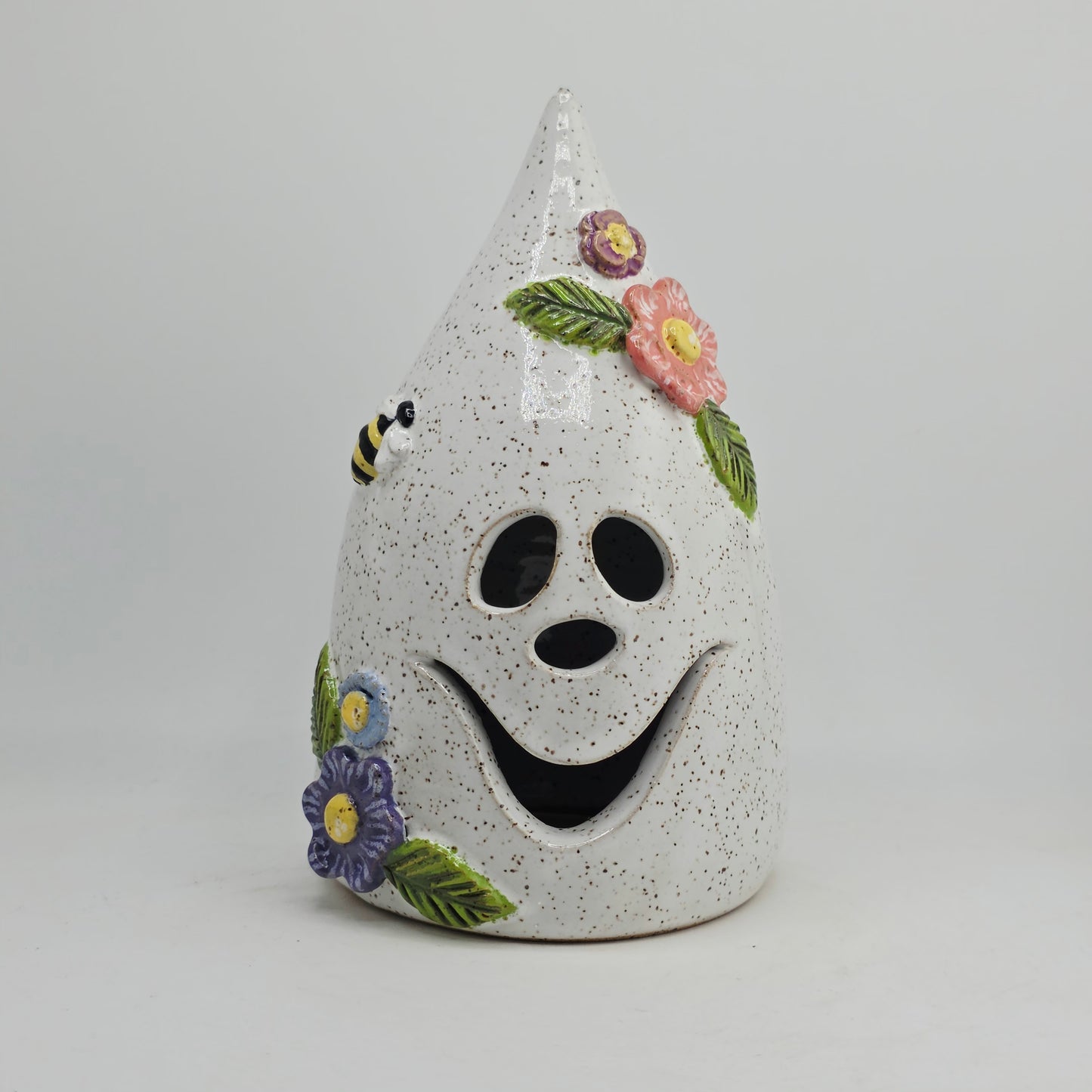 #32 Handmade stoneware ghost luminary 6"