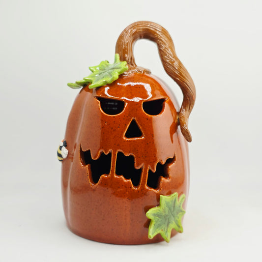 #39 Handmade stoneware pumpkin luminary 7"
